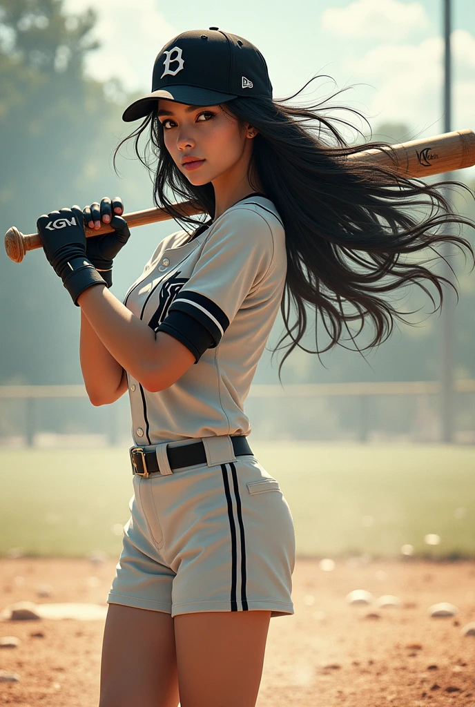 baseball Women Black Hair Long Hair Pixiv wind