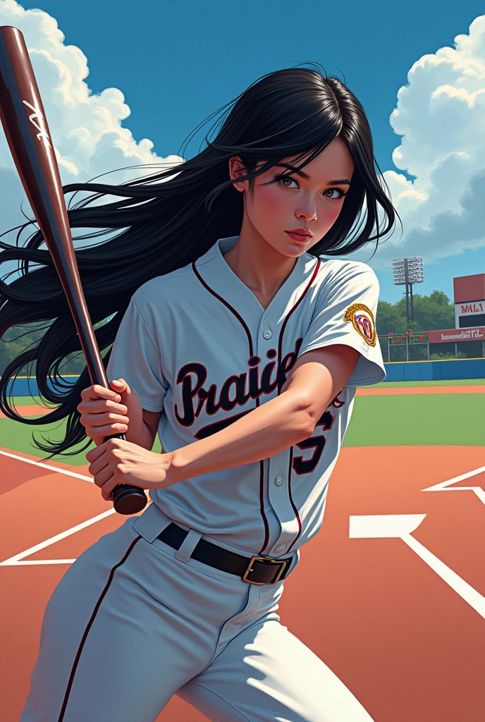 baseball Women Black Hair Long Hair Pixiv illustration