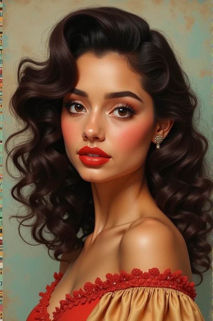 Woman in the 50s curly hair brown eyes Mexican
