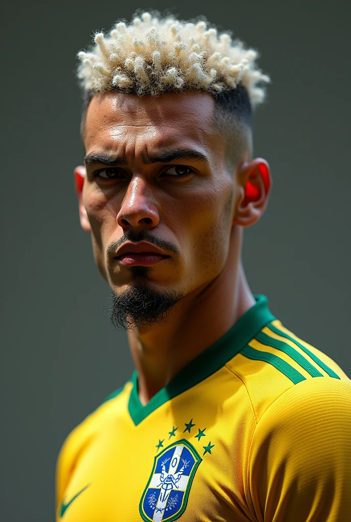 Brazilian football player, offwhite, shorth hair, goatee, curly hair