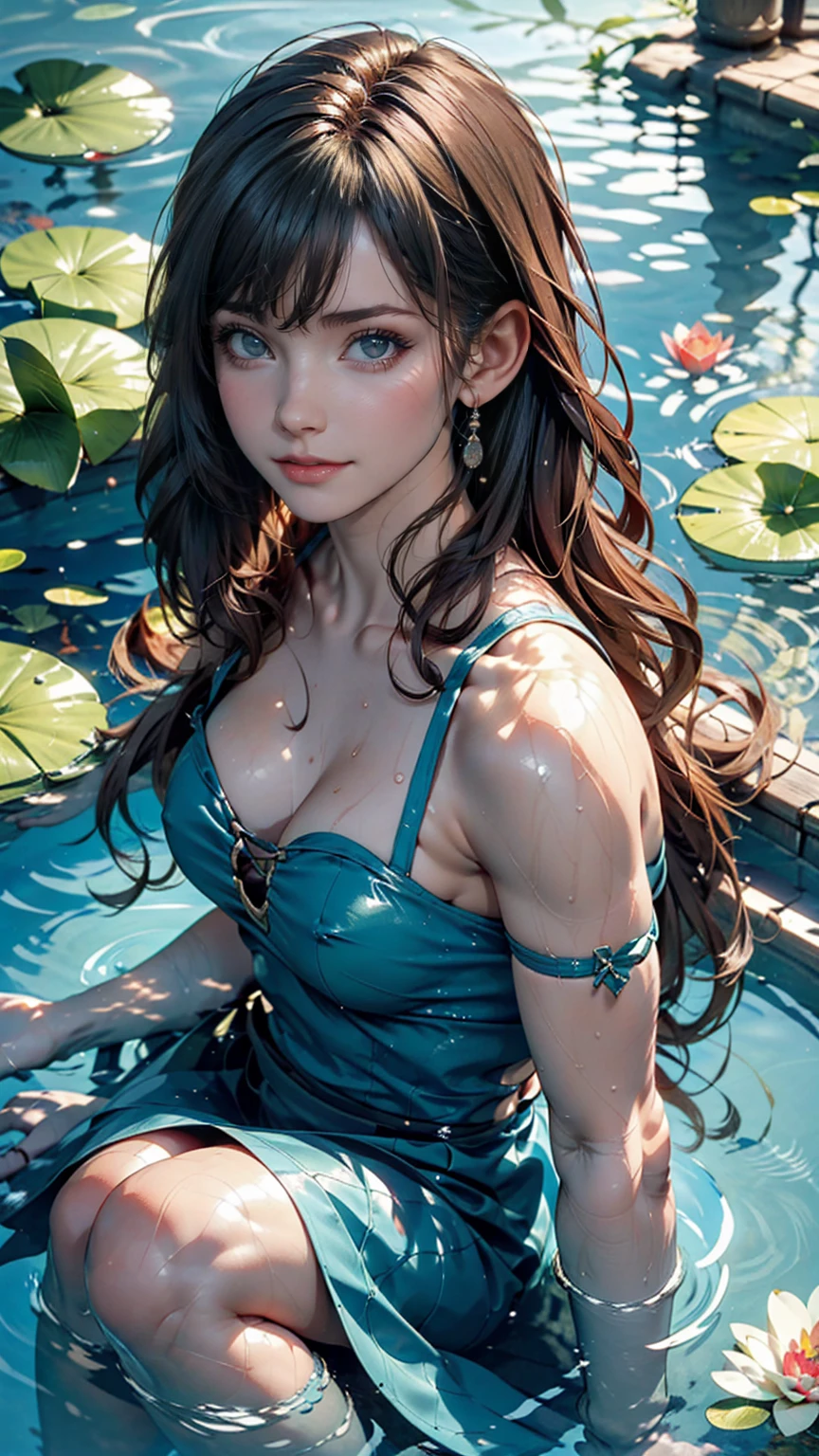 a woman At the pond with lily pads Underwater, At the pond, standing At the pond, Float into a powerful Zen state, nymph Underwater, Sit in a reflecting pool, floathing underwater At the Lake, Sit by the pond, Shoulder-deep in water, hair floating in water, At the Lake, Underwater
