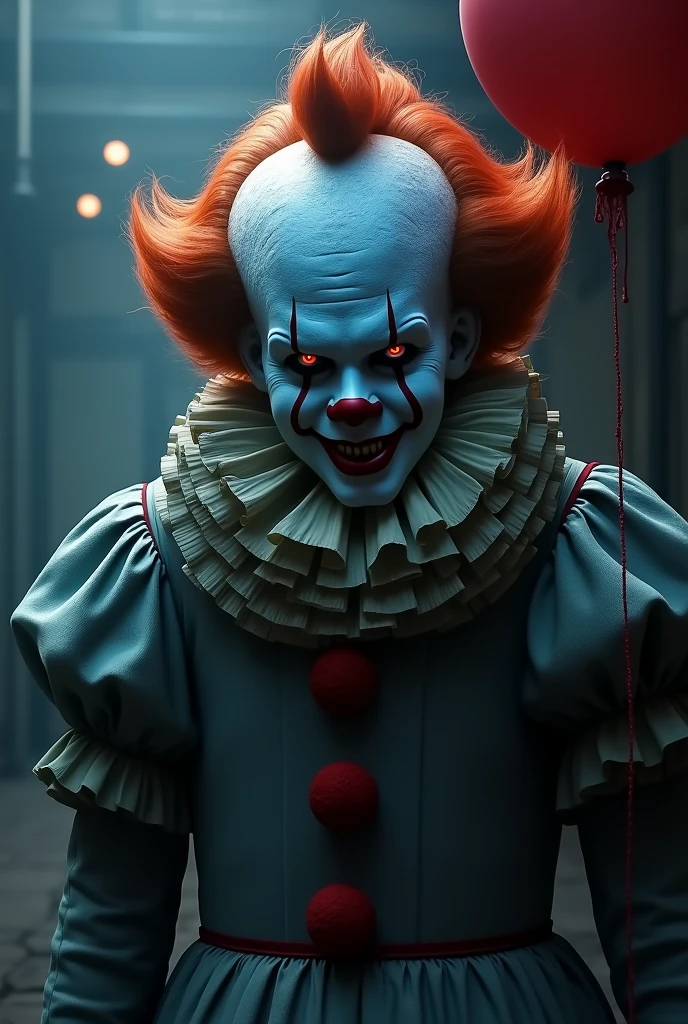 Pennywise version,red and black hair black and blue clothes,black eyes,similar to eyeles jack