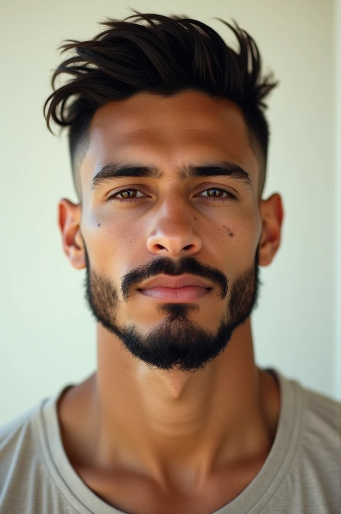 Brazilian football player, Neymar style hair, beautiful well-done beard, goatee and mustache, offwhite