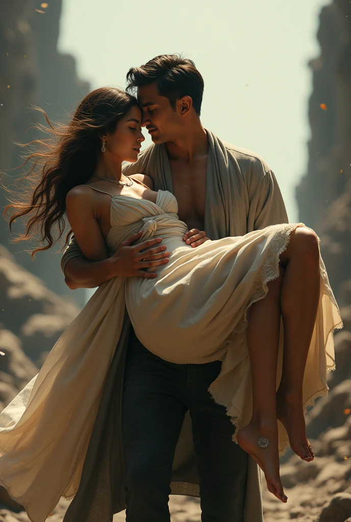 Man carries woman
