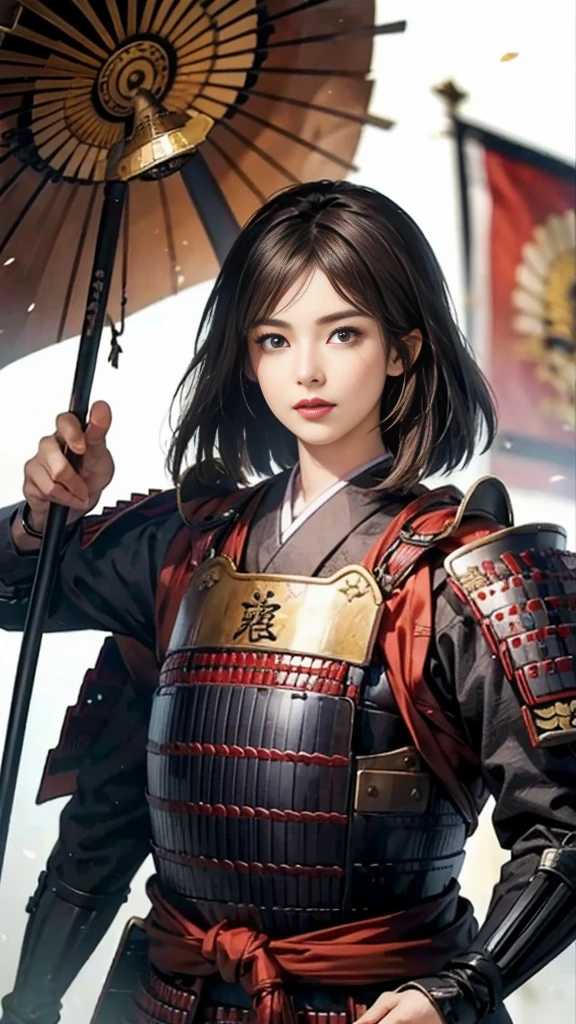 Beautiful woman with dark hair:1.3, Amazing character art, ((samurai armor:1.3 )),((Pure white background)), (8k, RAW photo, best quality), Handsome Face 2. 5D CGI Fantasy Artwork, Detailed digital art, Very nice work of art, Fan Art Best Art Station,(A female general gives orders to her soldiers:1.3),Muscular,(samurai:1.2),dynamic,(Nervous),samurai:1.2,Japan