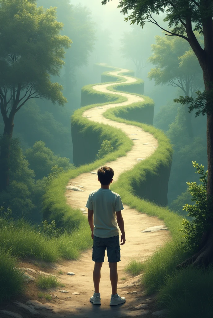 Young man walking with the option of paths