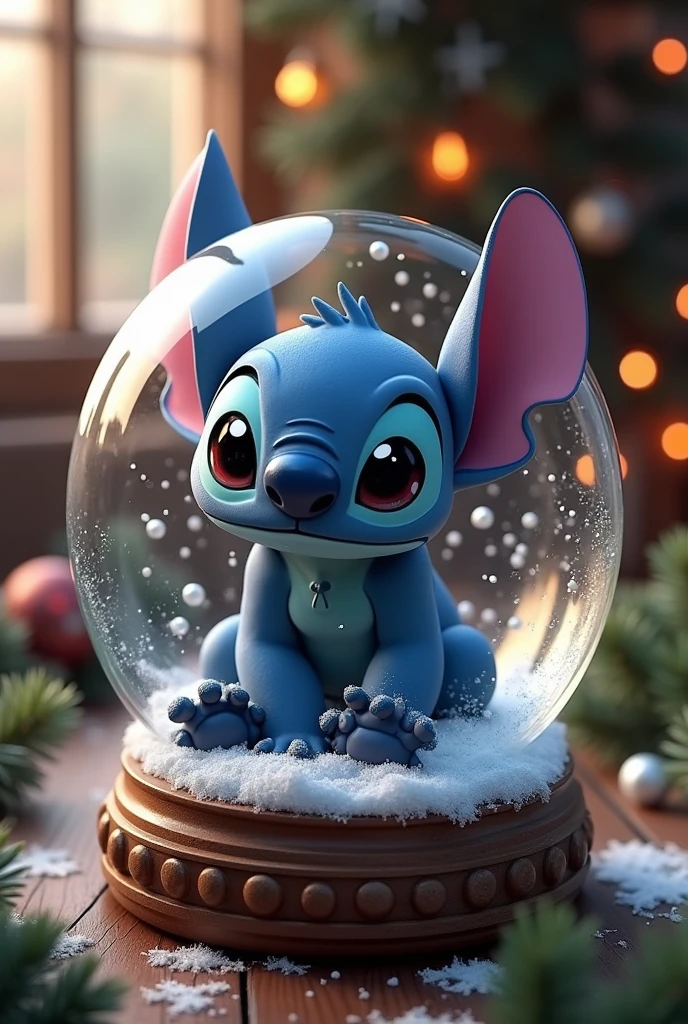Stitch inside a snow globe