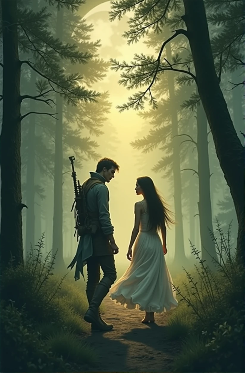 Walk together, in silence, in the moonlight,
Uncovering secrets the wind can whisper.
The maiden reveals her sorrowful fate,
A curse that her life persists.
The Hunter, with courage and determination,
She vows to fight, Break free from this prison.