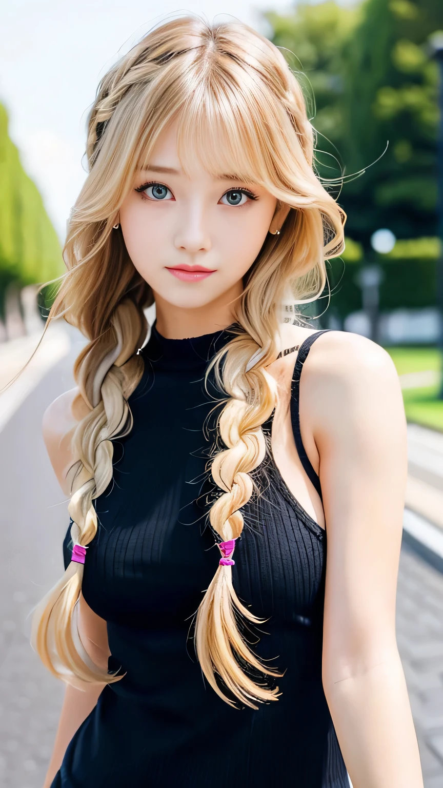 Best Quality, masutepiece, Upper body, Woman, blonde hair blown in the wind, Shining eyes, Steampunk nude style, thin clothes, Pink camisole, Maroon hair