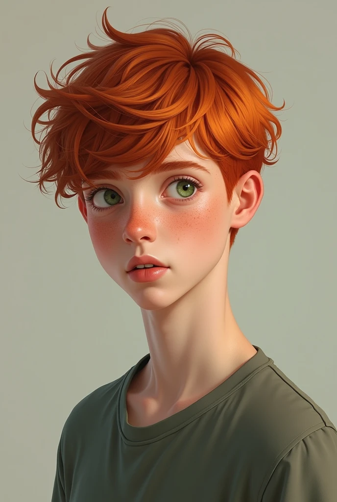 boy, redhead, with freckles, tall and thin.