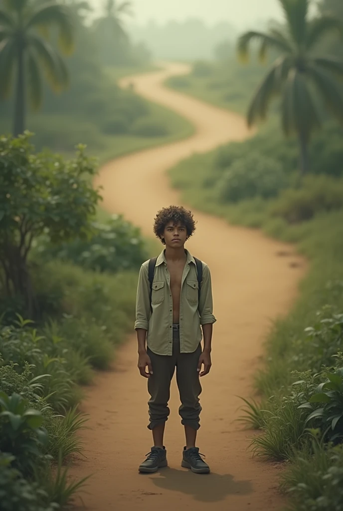 Young man walking with a choice of paths