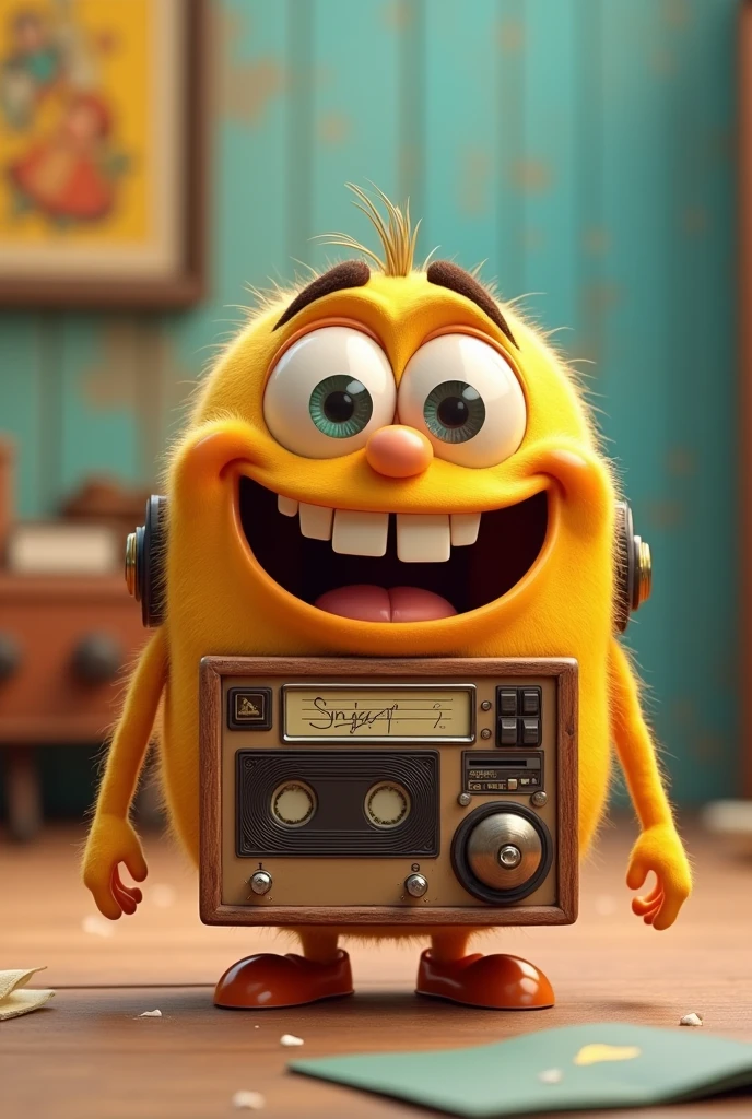 A cute animated tape player, Grinning