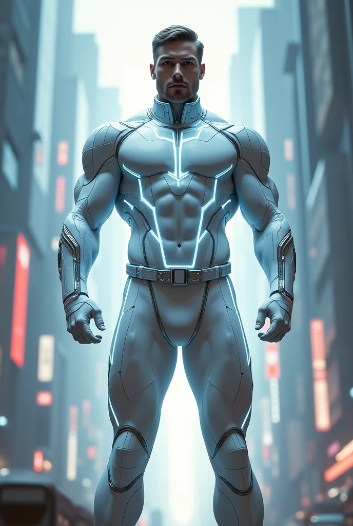 White superhero costume in fighting pose