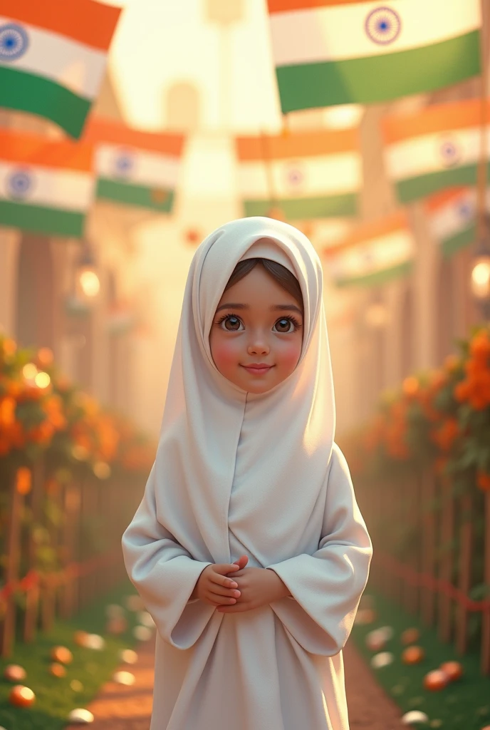 Generate indian independence day with little hijab girl The girl's dress must be white