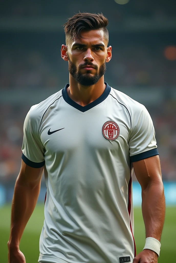 Soccer player boy, adolescent, sem beard, without mustache.