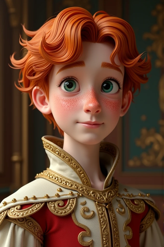 Redheaded royal boy with freckles 