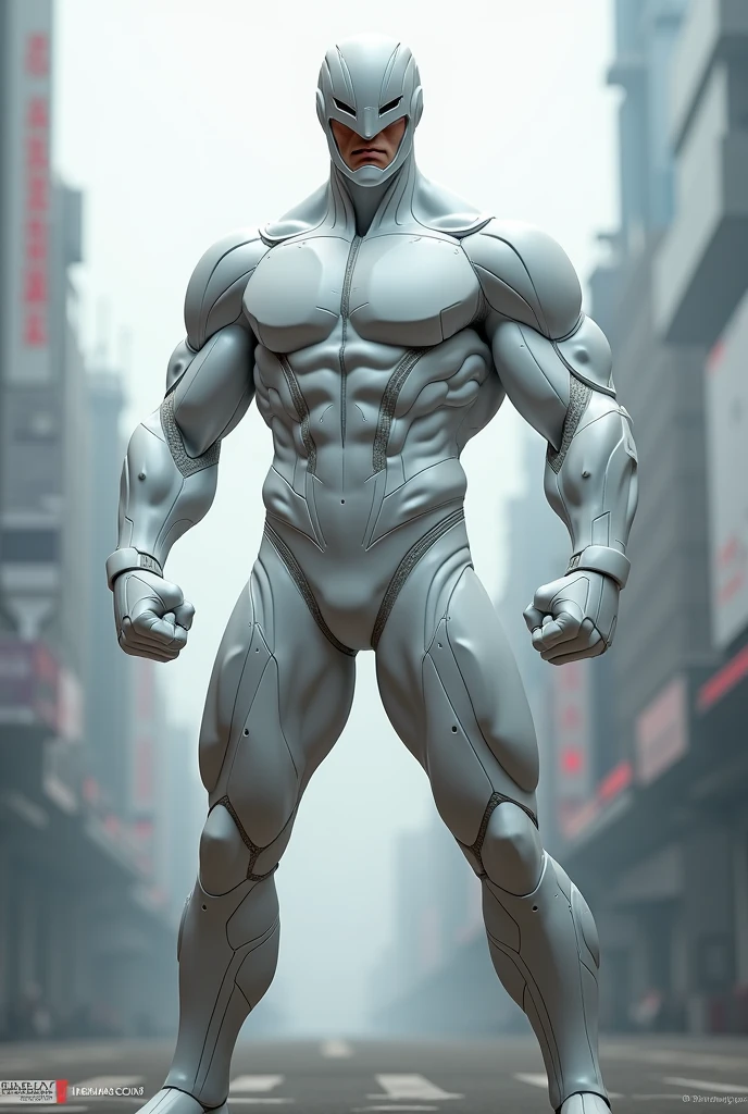 White superhero costume in fighting pose