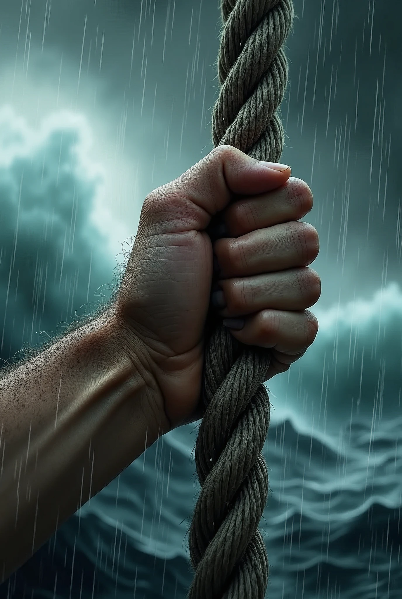 A hand holding a rope in a storm, symbolizing the resilience and control needed during crises.