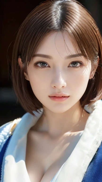 (Highest quality、8k、32K、masterpiece)、(Realistic)、(Realistic:1.2)、(High resolution)、Very detailed、Very beautiful face and eyes、1 person、Round and small face、Tight waist、Delicate body、(close、Highest quality、Attention to detail、Rich skin detail)、(Highest quality、8k、Oil paints:1.2)、Very detailed、(Realistic、Realistic:1.37)、Bright colors