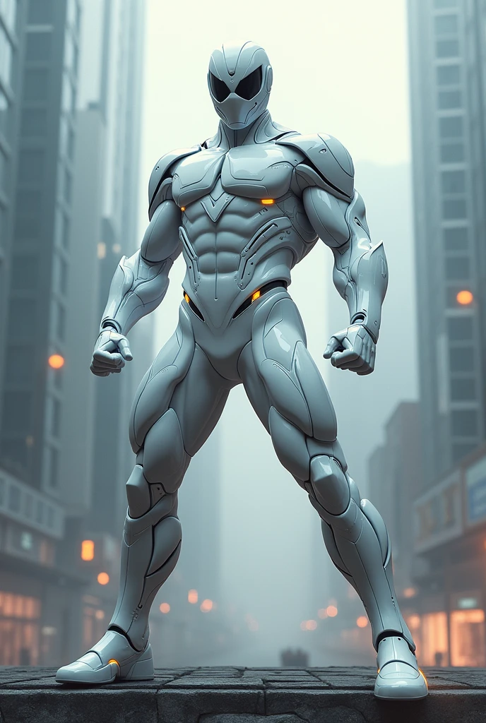 White superhero costume in fighting pose