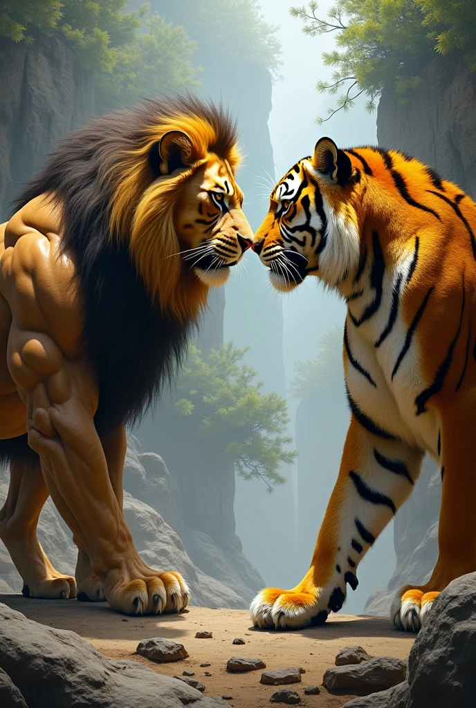 Muscular lion and a muscular tiger