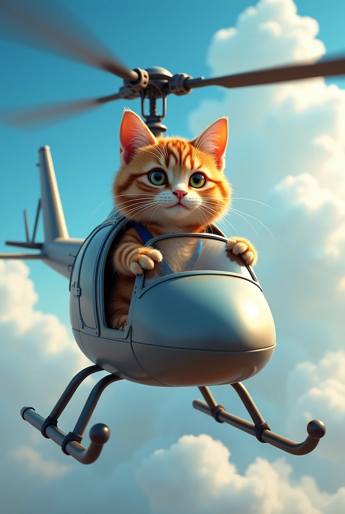 A cat flying a helicopter