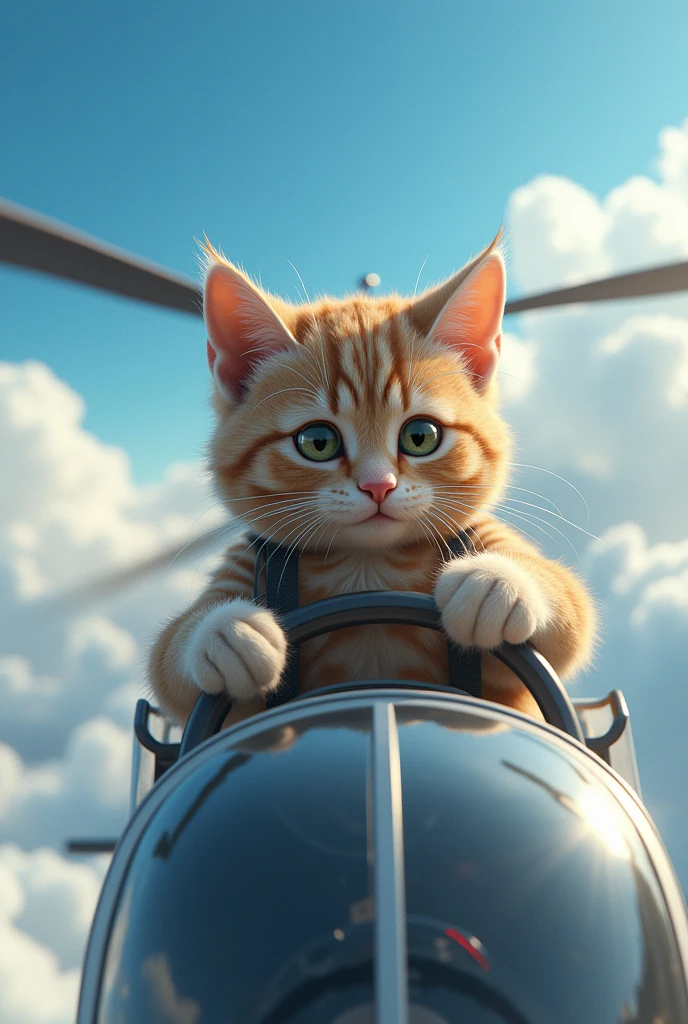 A cat flying a helicopter 