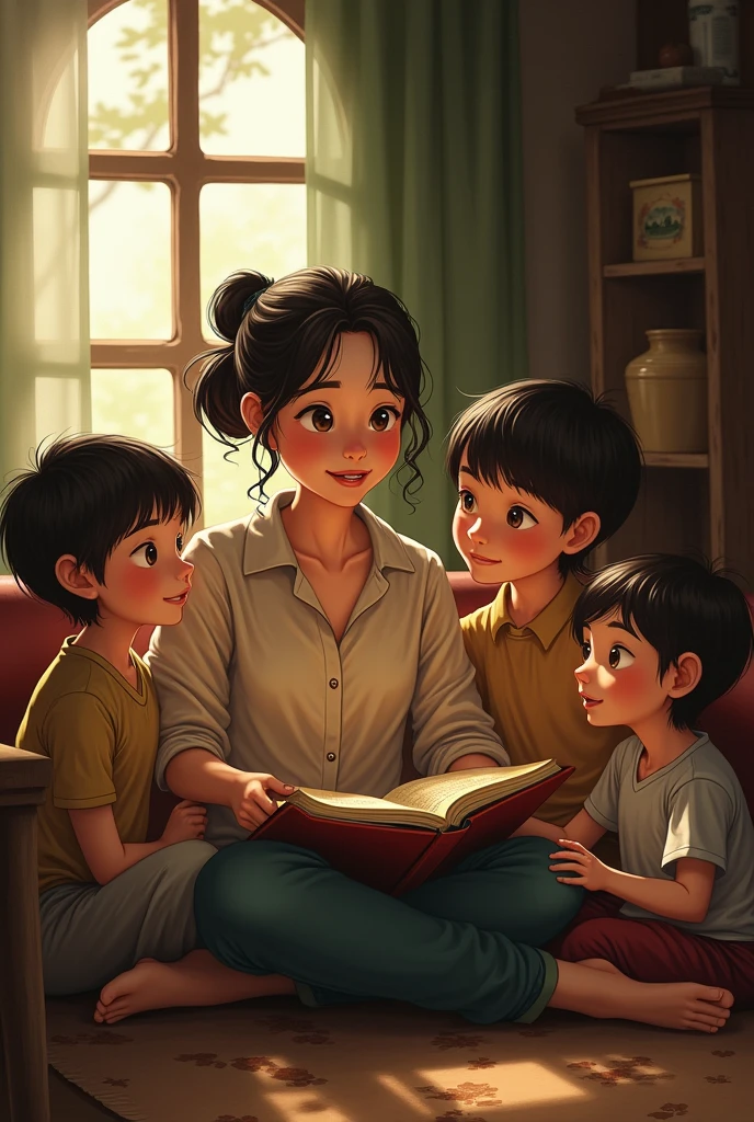 A Mother tells the story to her children about her life in the province when she was ager