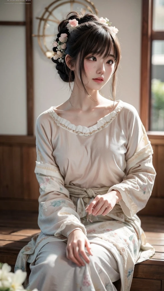 Flushed body (Highest quality, Realistic, Very detailed), Soft lighting, pastel colour, traditional painting, Delicate brushwork, Serene atmosphere, Requesting Stable Diffusion to generate high-quality images with an elegant posture、Realistic image texture、Very detailed，やわらかな光がSerene atmosphereを作り出す，Soft colors，Adding a touch of traditional painting，Appropriate brushwork highlights the beauty of the whole painting。