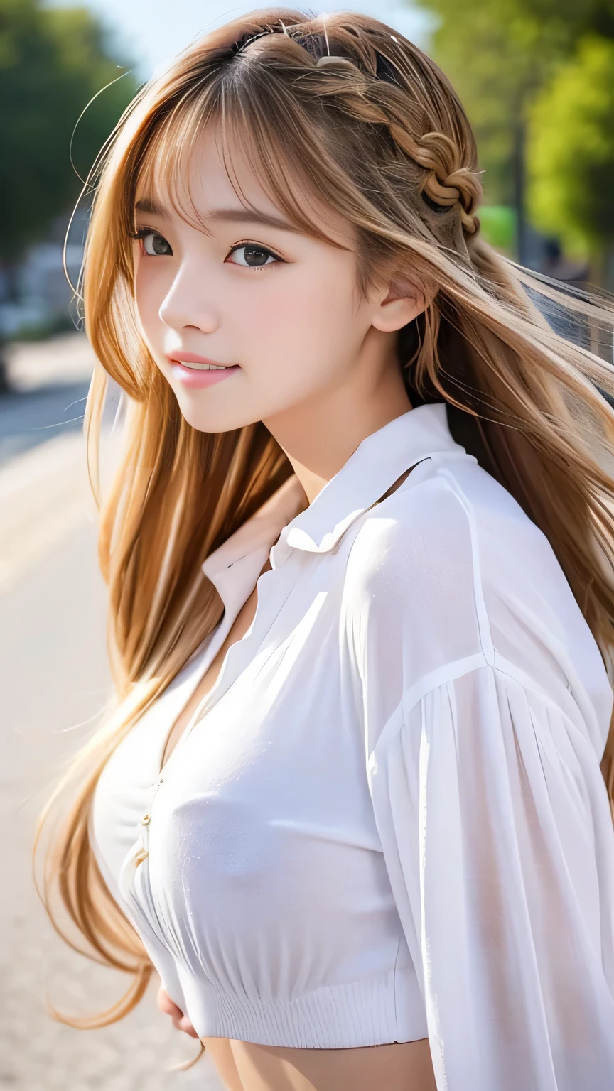 Sexy Big ,15 year old beautiful girl looks sexy and cute&Cute beautiful sexy face、A strong wind blows my hair in front of my face、Double teeth、Reduce the appearance of nasolabial folds、Fluttering Exy Big 、Sexy cute looks and cute 15 year old beautiful girl, beautiful and sexy face、A strong wind blows my hair in front of my face、beautiful long blonde French braided hair、beautiful, Cute and sexy eyes hidden behind long bangs