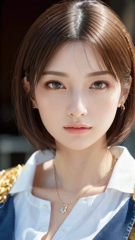 (Highest quality、8k、32K、masterpiece)、(Realistic)、(Realistic:1.2)、(High resolution)、Very detailed、Very beautiful face and eyes、1 person、Round and small face、Tight waist、Delicate body、(close、Highest quality、Attention to detail、Rich skin detail)、(Highest quality、8k、Oil paints:1.2)、Very detailed、(Realistic、Realistic:1.37)、Bright colors
