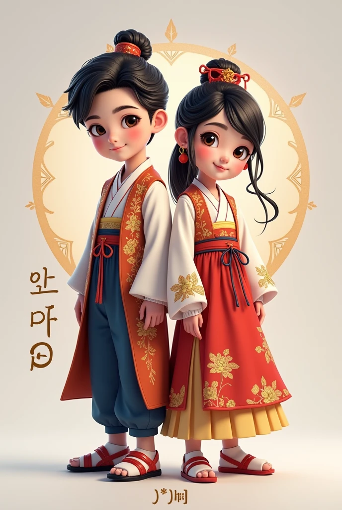 Create a realistic couple logo of a boy and a girl dressed in Korean youth clothing with a Free Fire master rank, and put the initials J and Y underneath.