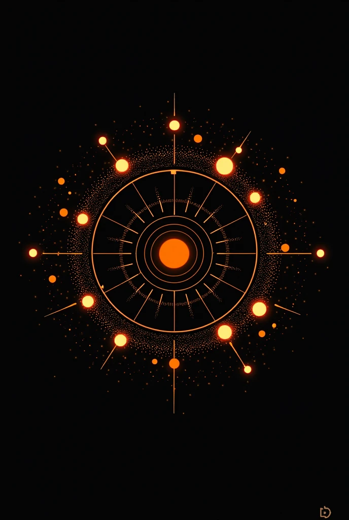 Imagine a network consulting firm, this company addresses the consulting part of all senses, from creation and project development to troubleshooting and growth and management strategies. I need an image that represents all this, that conveys wisdom and highlights the orange colors, black andwhite, black being mainly the background, it needs to be something cleaner and more elegant, without losing the concepts presented previously. The image needs to be round