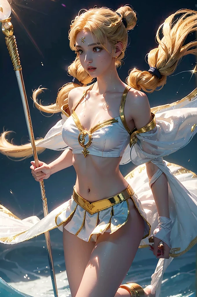 (sailor moon), White and golden tones wet outfit tigh, transparent glowing skirt:1.7, braless, with border golden stripe upper strapped, elemental_mage, (blonde twintail hair), leg oppened:1.6 and lifted, forehead v style gemstone_tiara, [ holding green floatin orb_of_power:10], diamond falling, iridescent ([choker:magical trim:0.4]:1.7) radiating on ([elemental pauldron:spellbound shoulder:0.4]:1.5), forehead, channeling, prismatic eyes, floating_island, short elemental_staff, [ombre, elemental_braid:0.1], [gloves high, magical_grimoire, enchanted_skirt plisada:0.4],long white cape, one leg lifted, in action. (Open legs:1.4), golden border on shoulders and heels.
(__views__:1.2),
__body-parts__,
Expressive Hues, Vibrant Palette,Dynamic Brushwork,sharp focus,
