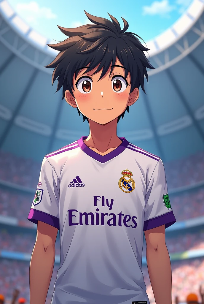 Anime boy in real madrid jersy
