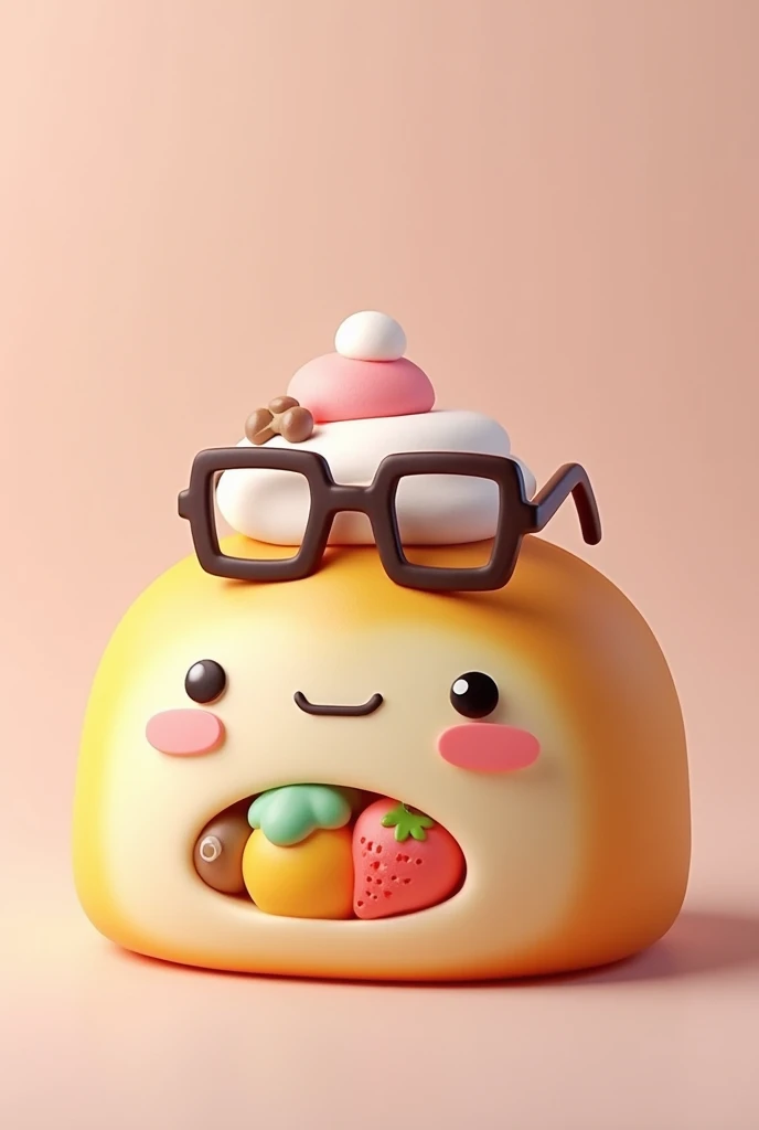 Create an image of a bento cake wearing glasses