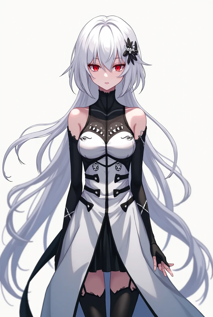 minecraft skin anime boys. White hear, red eyes,black eyebrows, white and black dress, white and black lags, white and black arms, white and black chest