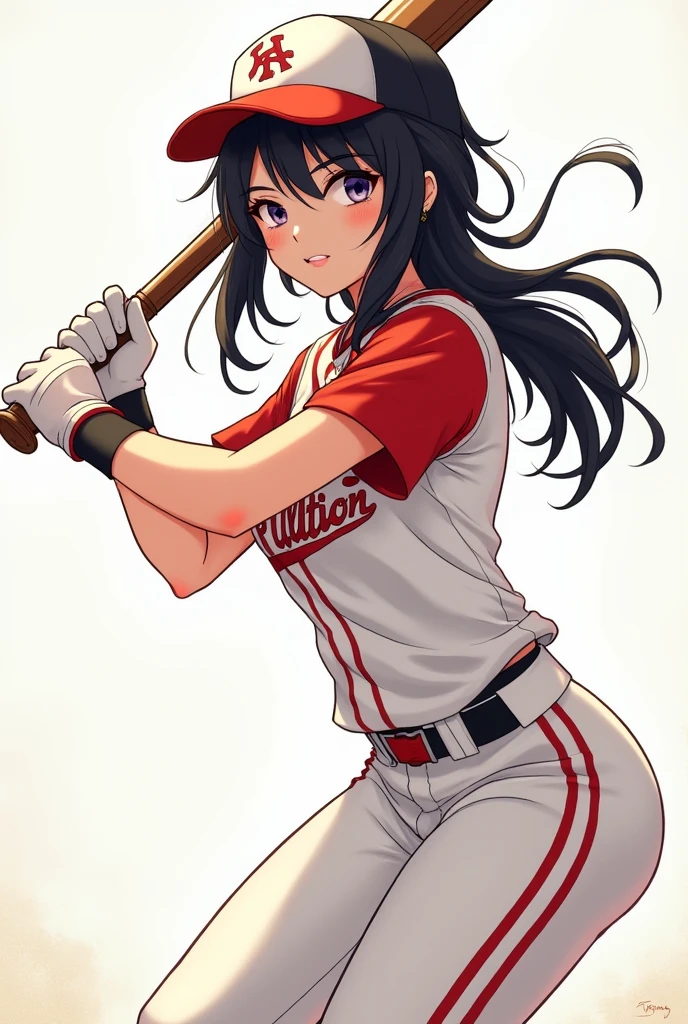 baseball Women Black Hair cool cute Pixiv style illustration