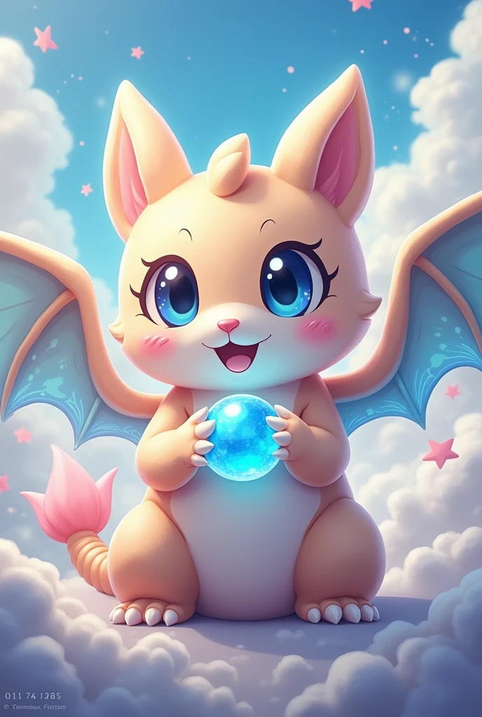 Generate a character by mixing Cinnamon Roll from the Sanrio franchise and the Blue-Eyes White Dragon from the Yugioh franchise.