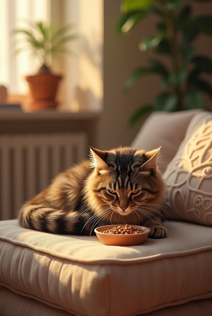 A cat eating in its house 