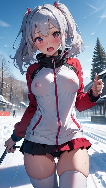 mastute piece,Best Quality,insanely detailed,8k cg,nsfw,
(shoot upper body:1.3),
(1girls:1.3),standing,looking at viewr,body in front,(arms behind back:1.4),(ski wear:1.3),(bare breasts:1.2),(bare nipples:1.2),
break,
blush,shy,(ecstasy face),(trembling:1.2),break,(light silver hair:1.3),
break,
perfect breasts,perfect teats,(open mouth:0.9),(large breasts:1.2),
(ski field),snow,