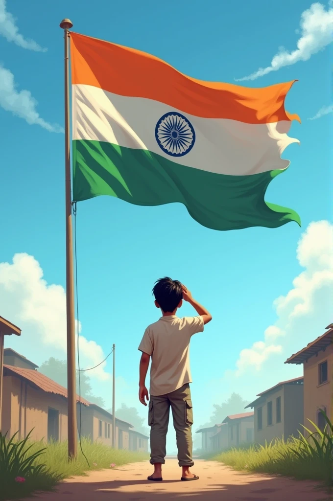 A boy saluting the indian flag 