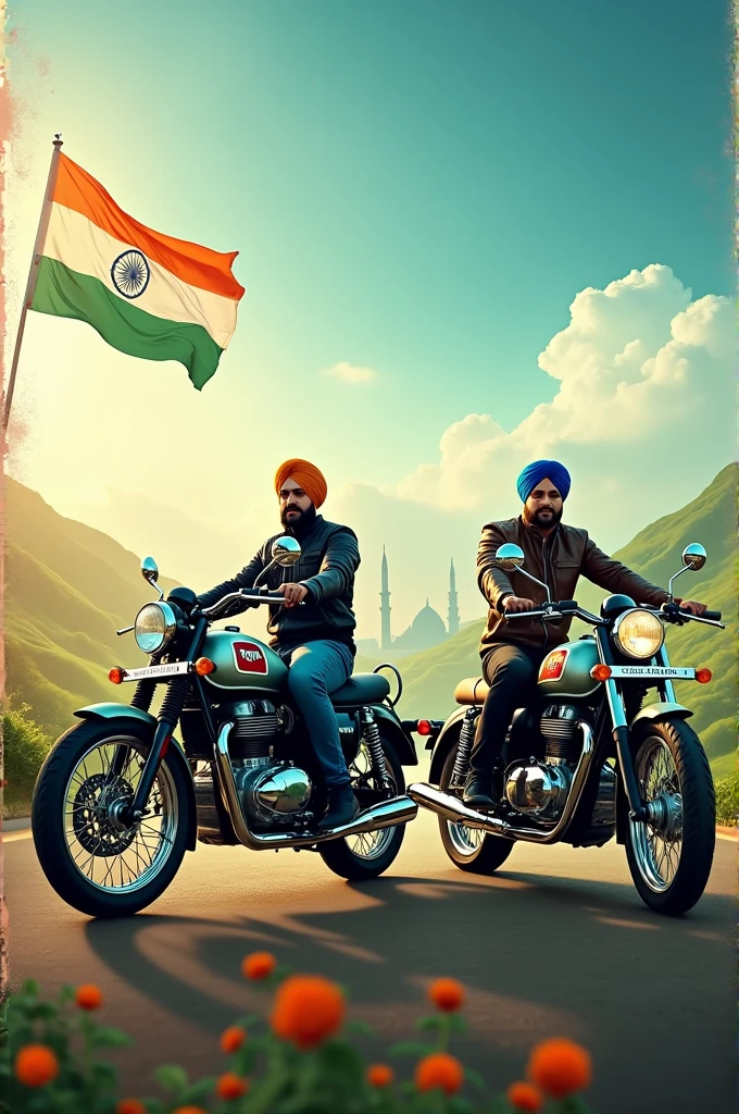 Happy Independence Day India poster with two Interceptor 650 motorcycles