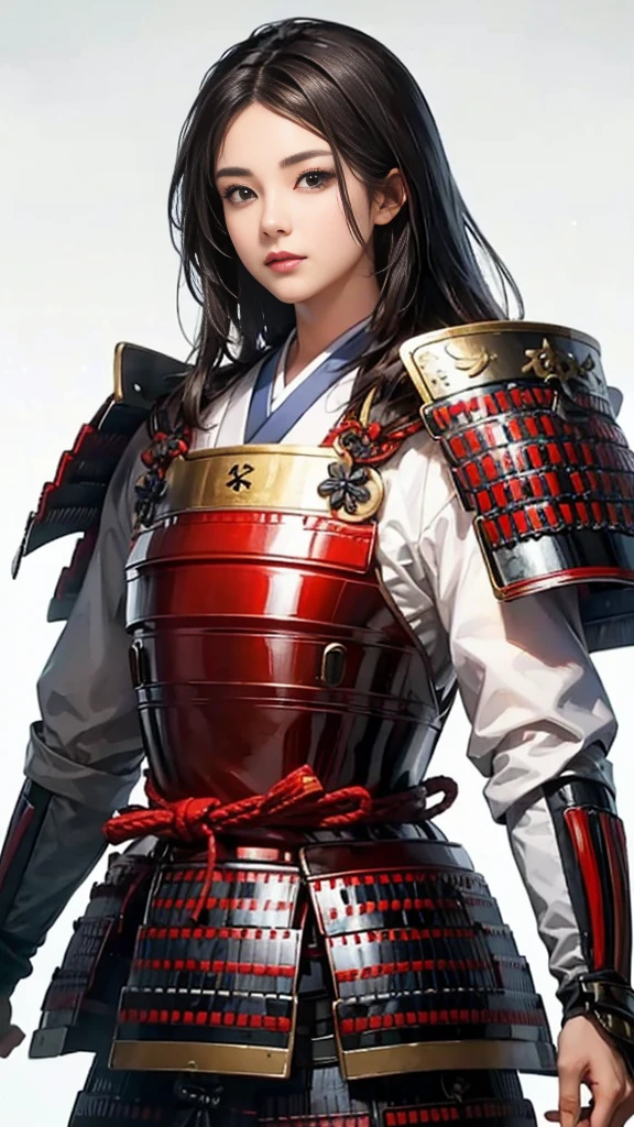 Beautiful woman with dark hair：1.3, Amazing character art, ((samurai armor:1.3 )),((Pure white background)), (8k, RAW photo, best quality), Handsome Face 2. 5D CGI Fantasy Artwork, Detailed digital art, Very nice work of art, Fan Art Best Art Station,(A female general gives orders to her soldiers:1.3),Muscular,(samurai:1.2),dynamic,(Nervous),samurai：1.2,Japan