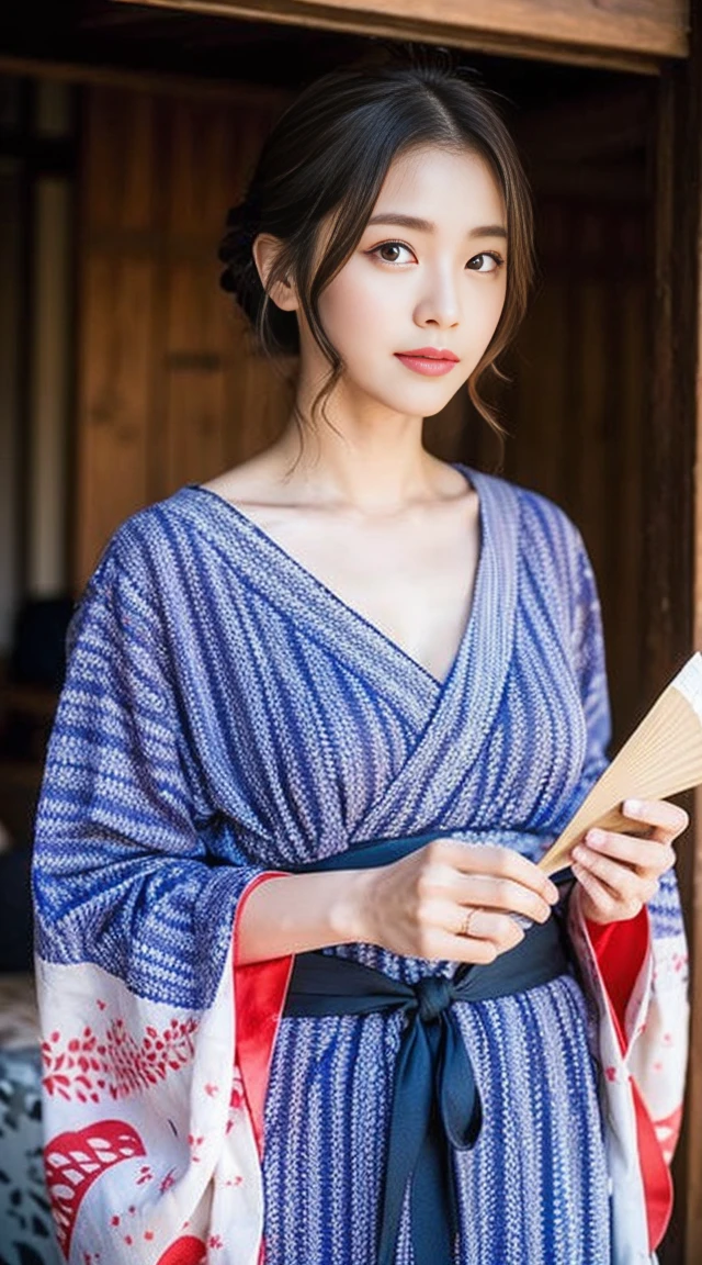 Dark brown hair、Light brown eyes、Japanese actress、 Lady、I am about 40 years old..、(Intricate details:1.2)、(Which is higher???:1.4)、 (Ultra-high resolution:1.2)、Ultra-high resolution、(Fine-tune)、(Detailed facial features)、Hmph、8k resolution、D cup size breasts、Long Hair、Hue、night、,Full body photo、firework、yukata、firework大会、日本のfirework、日本のyukata、band、Summer in Japan、yukata姿、Updo、Holding a fan in hand、