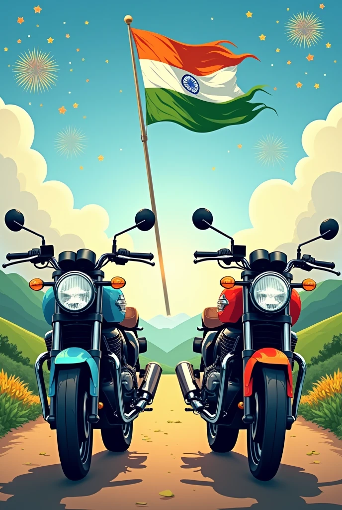 Happy Independence Day India poster with two Interceptor 650 motorcycles without rider