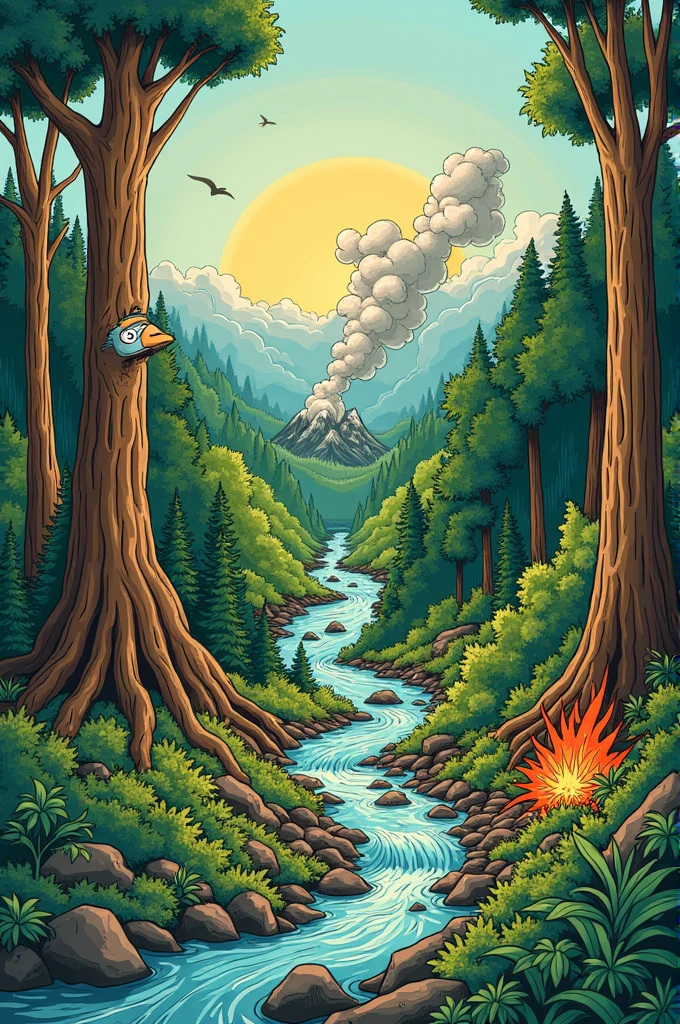 editorial cartoon of deforestation and depicting what will happen to the other subsystems if one subsystem is damage due to different human activities