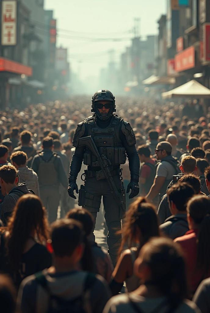 Can you make a Warzone character in the middle surrounded by many people, locking him in the Rebirth Island map in a way that can be seen from above (dimension 16:9.