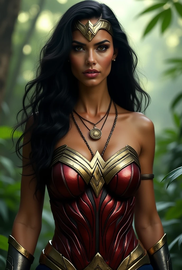 Adriana Lima under the mantle of the Amazonian warrior Wonder Woman long black hair Superman Man Of Steel Movie Diaema Wonder Woman on her forehead