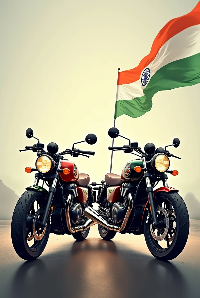 Happy Independence Day India poster with two Interceptor 650 motorcycles without rider with a subtle background
